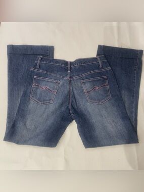 R4R rave jeans Flare Pink trim and rhinestones